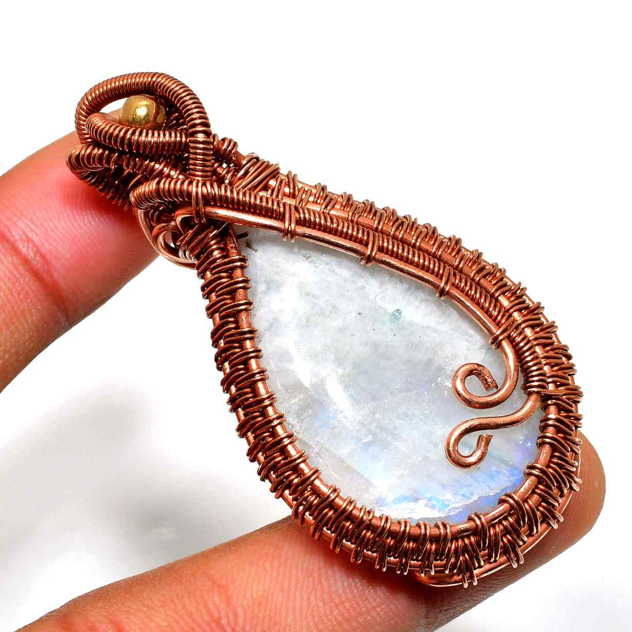 Selene’s Light – Copper-Wrapped Moonstone Pendant