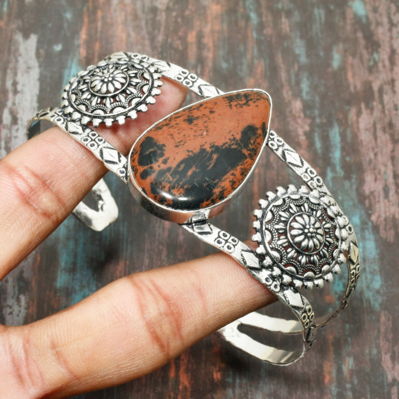 Earthfire – Red & Black Jasper Silver Cuff