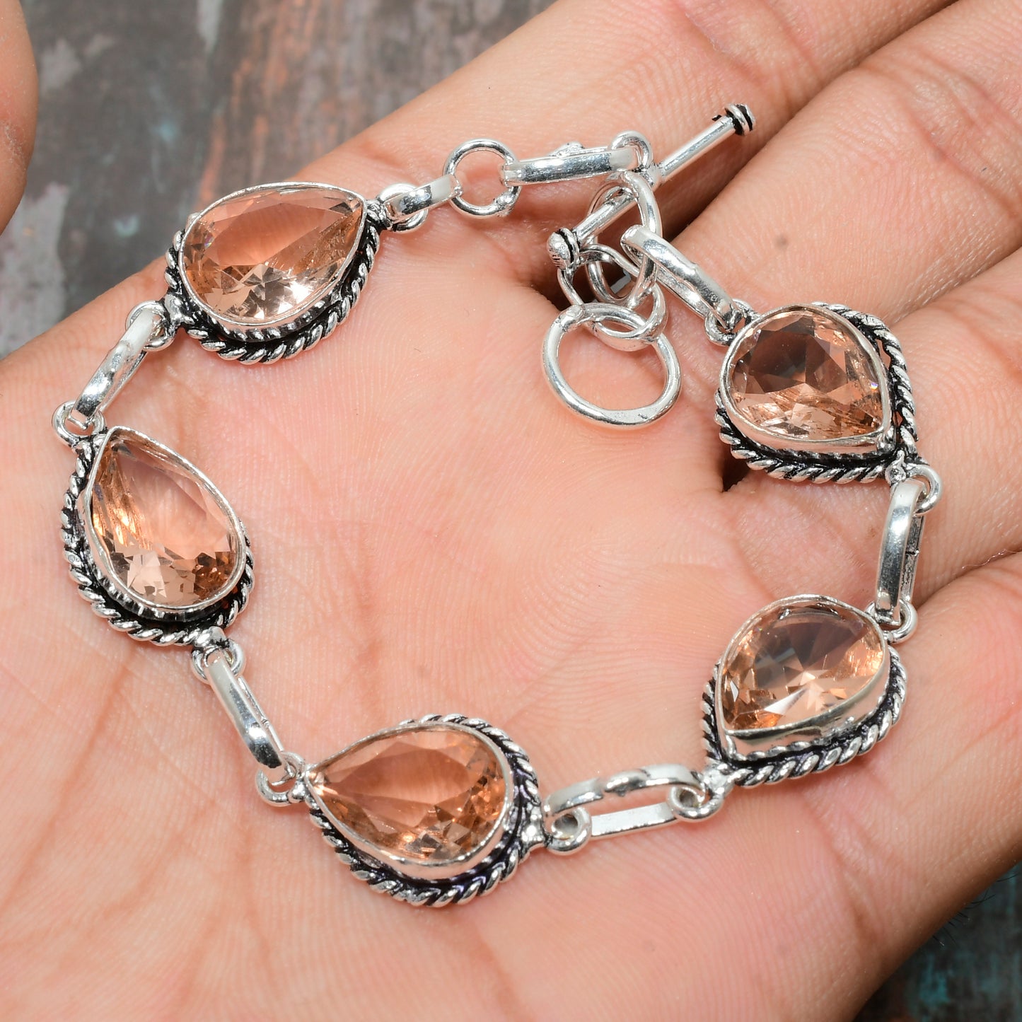 Luna’s Tear – Peach Moonstone Teardrop Bracelet