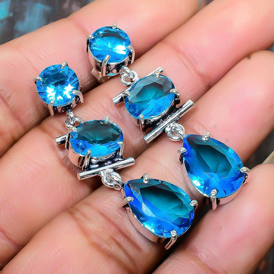 Selene’s Clarity – Blue Topaz Drop Earrings