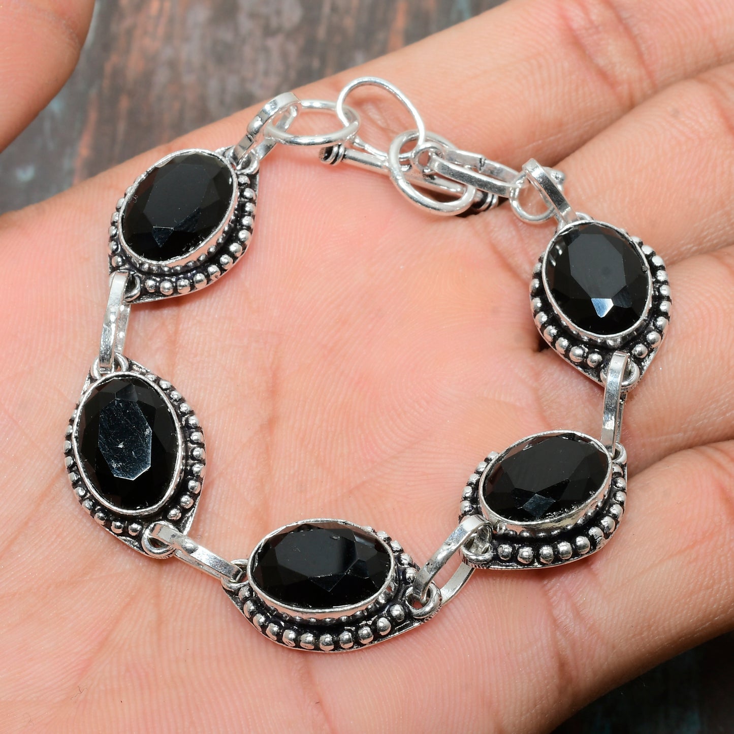 Midnight Whisper – Black Onyx & Silver Bracelet