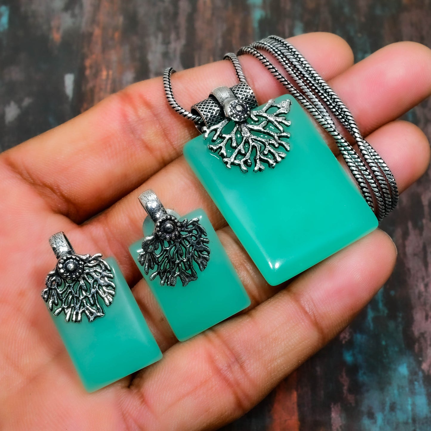 Seafoam Serenity – Coral Chalcedony Set