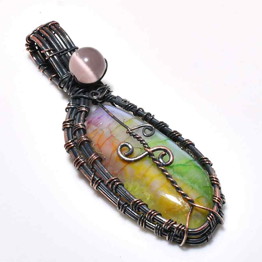 Spectrum Serenity – Rainbow Fluorite Copper Pendant