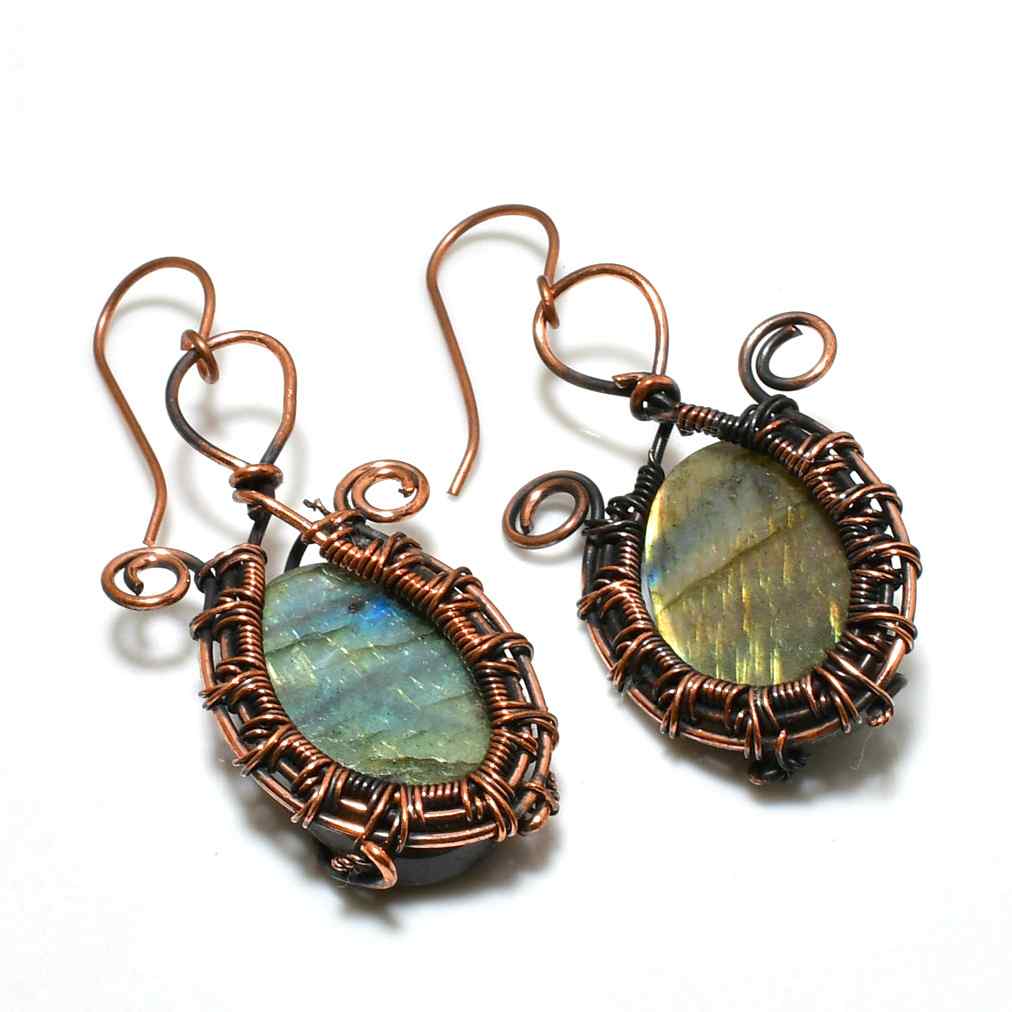 Aurora’s Embrace – Labradorite Copper Earrings
