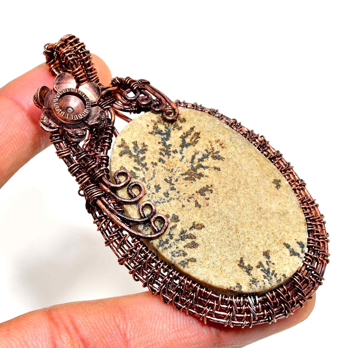 Earth’s Embrace – Dendritic Stone & Oxidized Copper Pendant