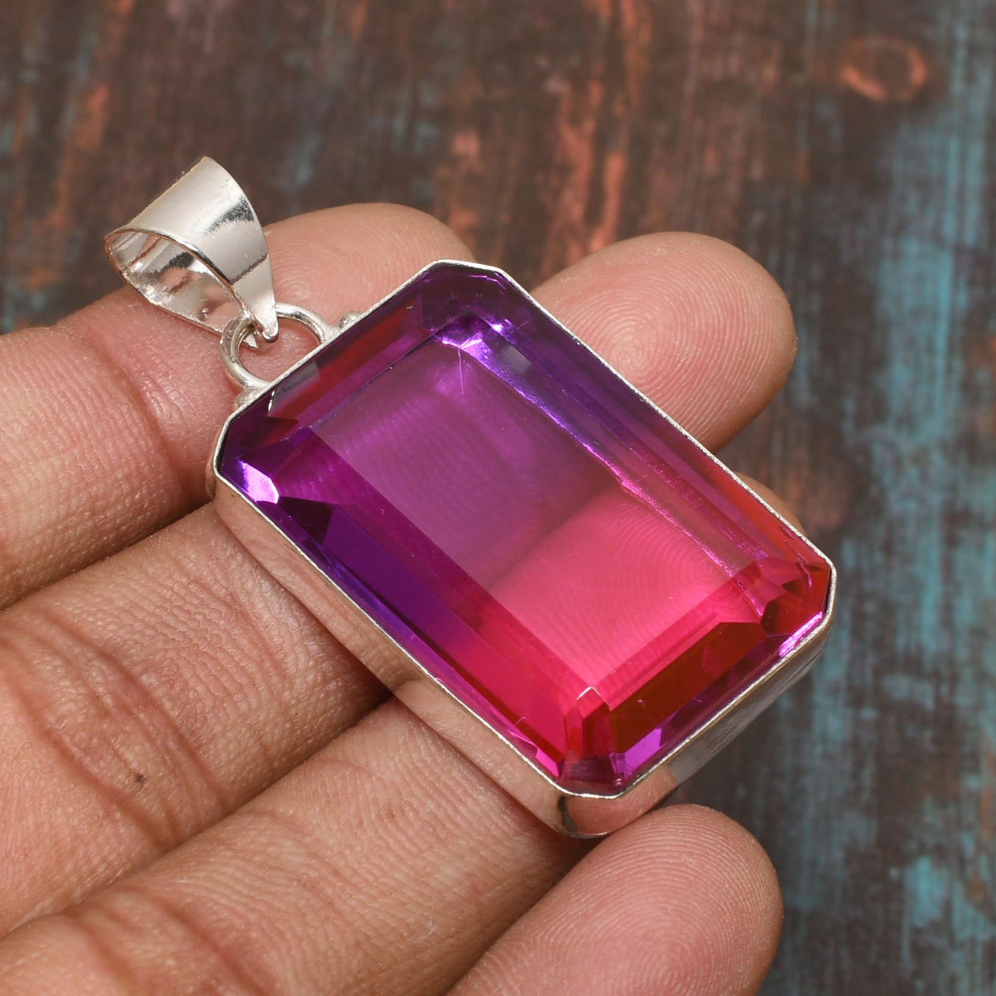 Aurora’s Spectrum – Multi-Colored Gemstone Silver Pendant