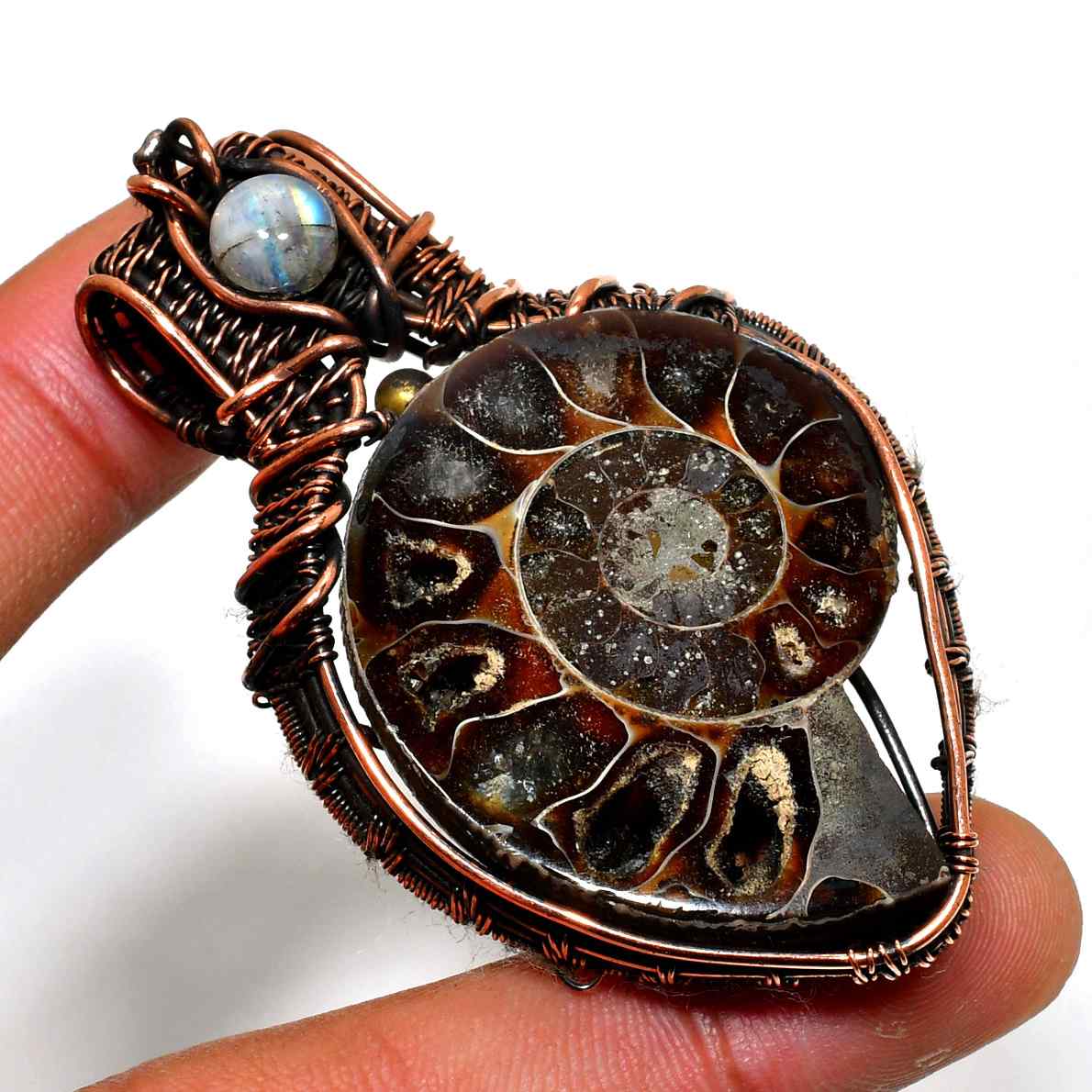 Cosmic Spiral – Ammonite Copper Pendant