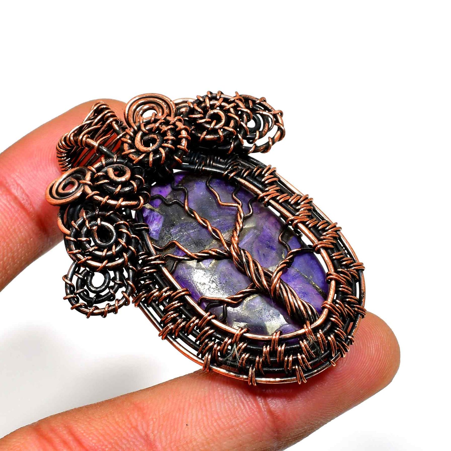 Ezra’s Veil – Amethyst Copper Wire Pendant