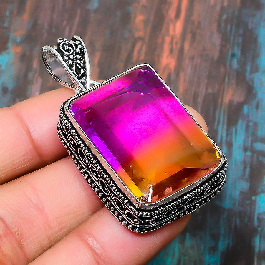 Aurora’s Embrace – Aura Quartz & Silver Pendant