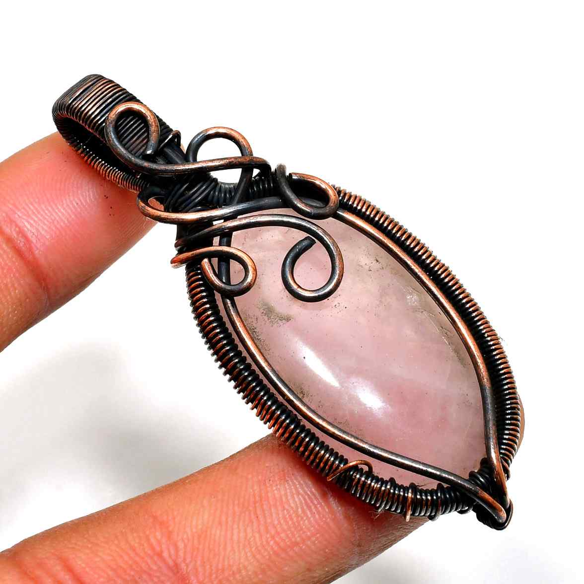 Seraphine’s Heart – Rose Quartz Copper Pendant