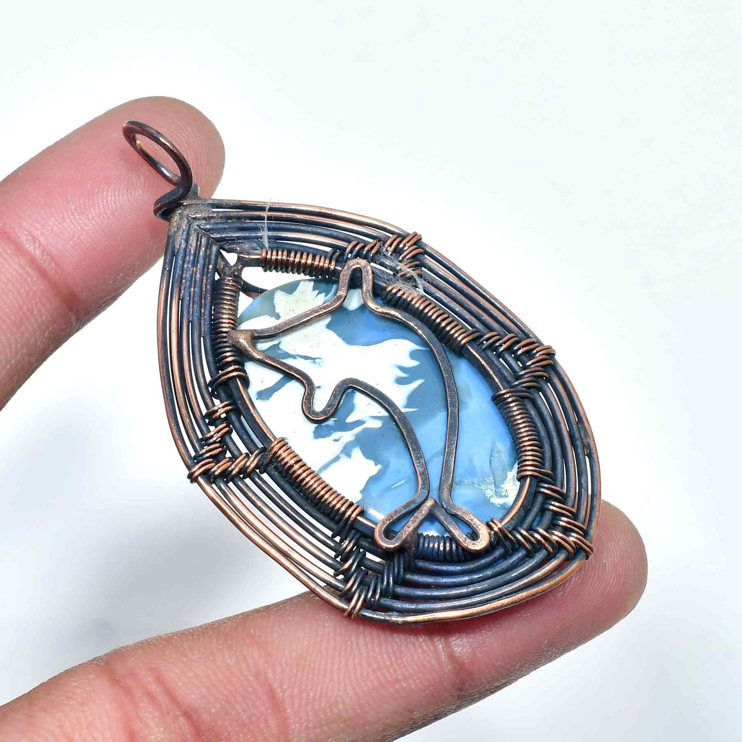 Marina’s Embrace – Ocean Agate Copper Pendant