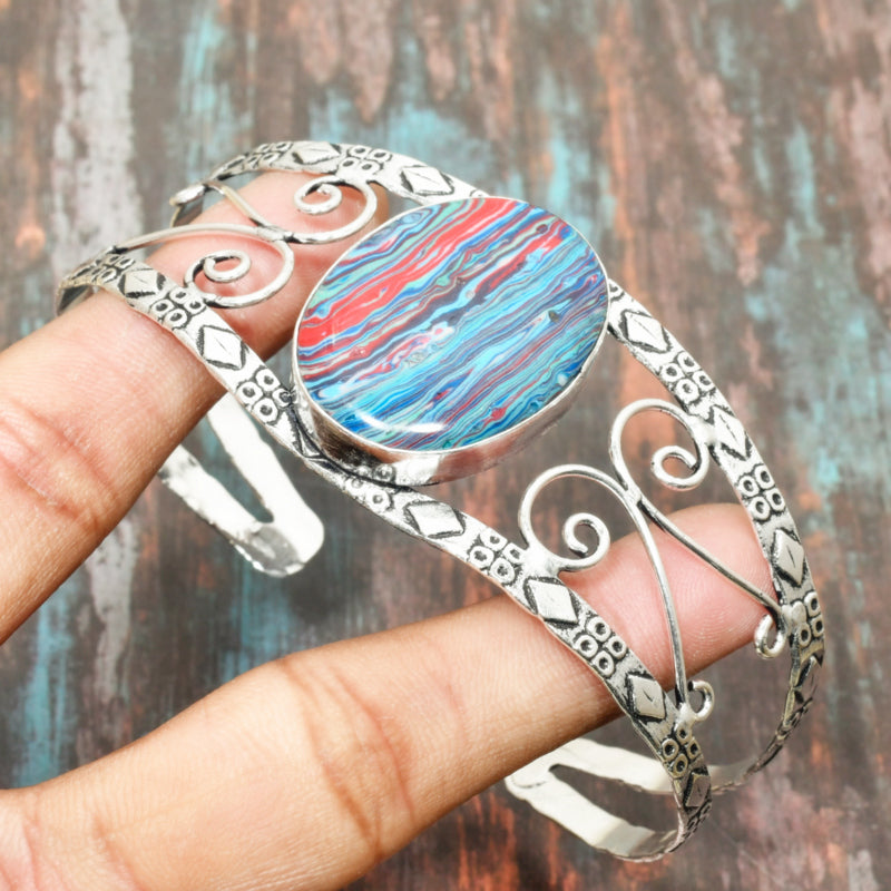 Waveform Radiance – Red & Blue Oval Stone Cuff