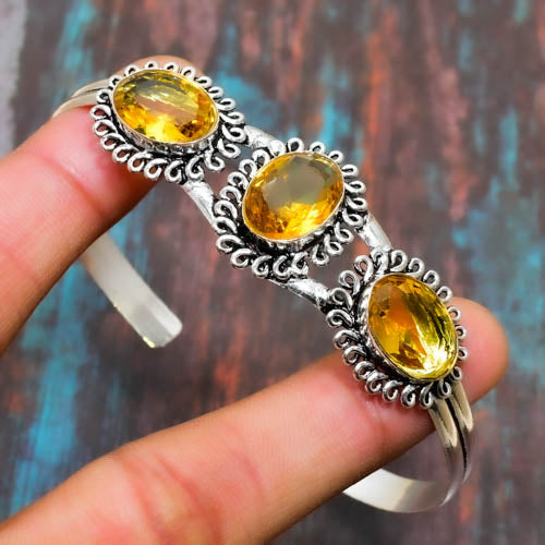 Sunlit Embrace – Citrine & Silver Cuff