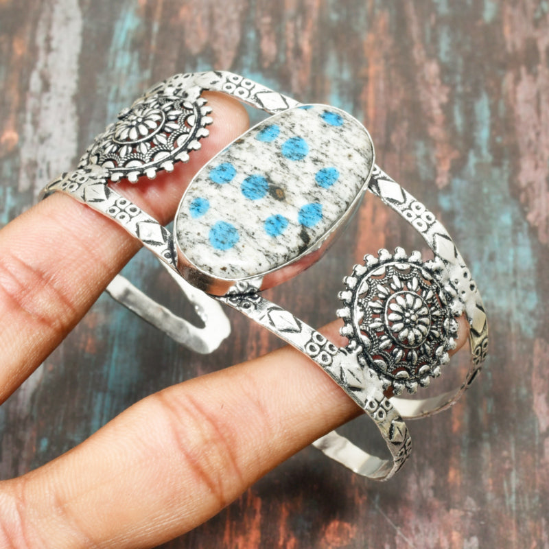 Serenity’s Embrace – Blue Spotted Silver Bracelet