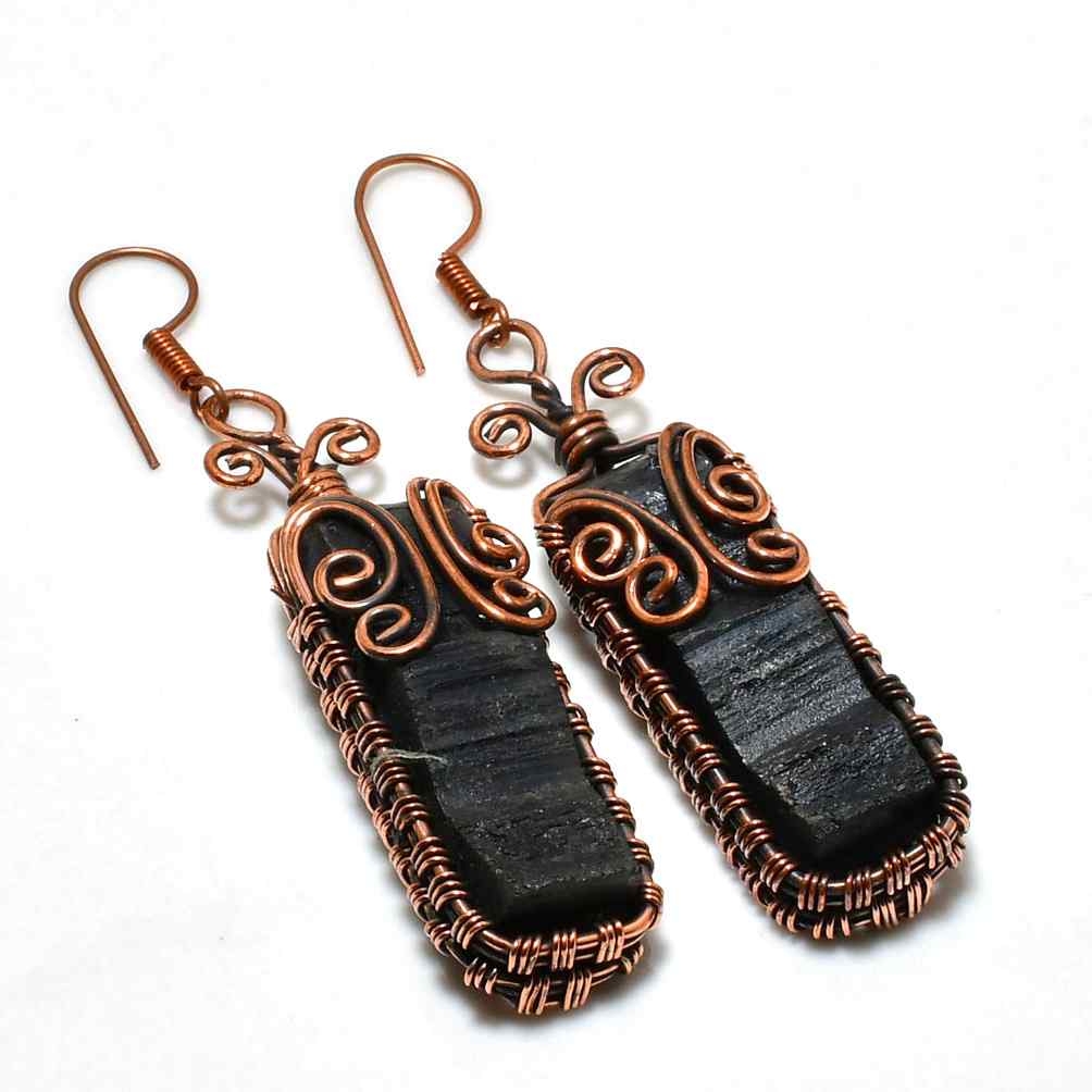Midnight Guardian – Black Tourmaline Copper Earrings