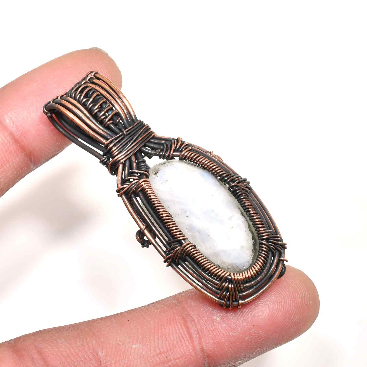 Luna’s Embrace – Copper-Wrapped Moonstone Pendant