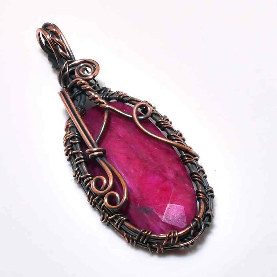 Ruby Reverie – Oxidized Copper Wire Pendant