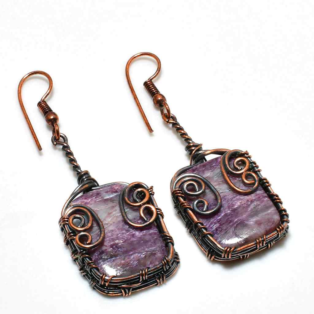 Amethyst Aura – Oxidized Copper Wire Earrings