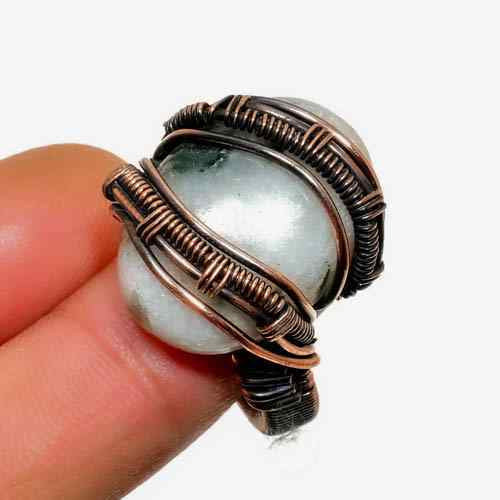 Selene’s Whisper – Oxidized Copper-Wrapped Pearl Ring