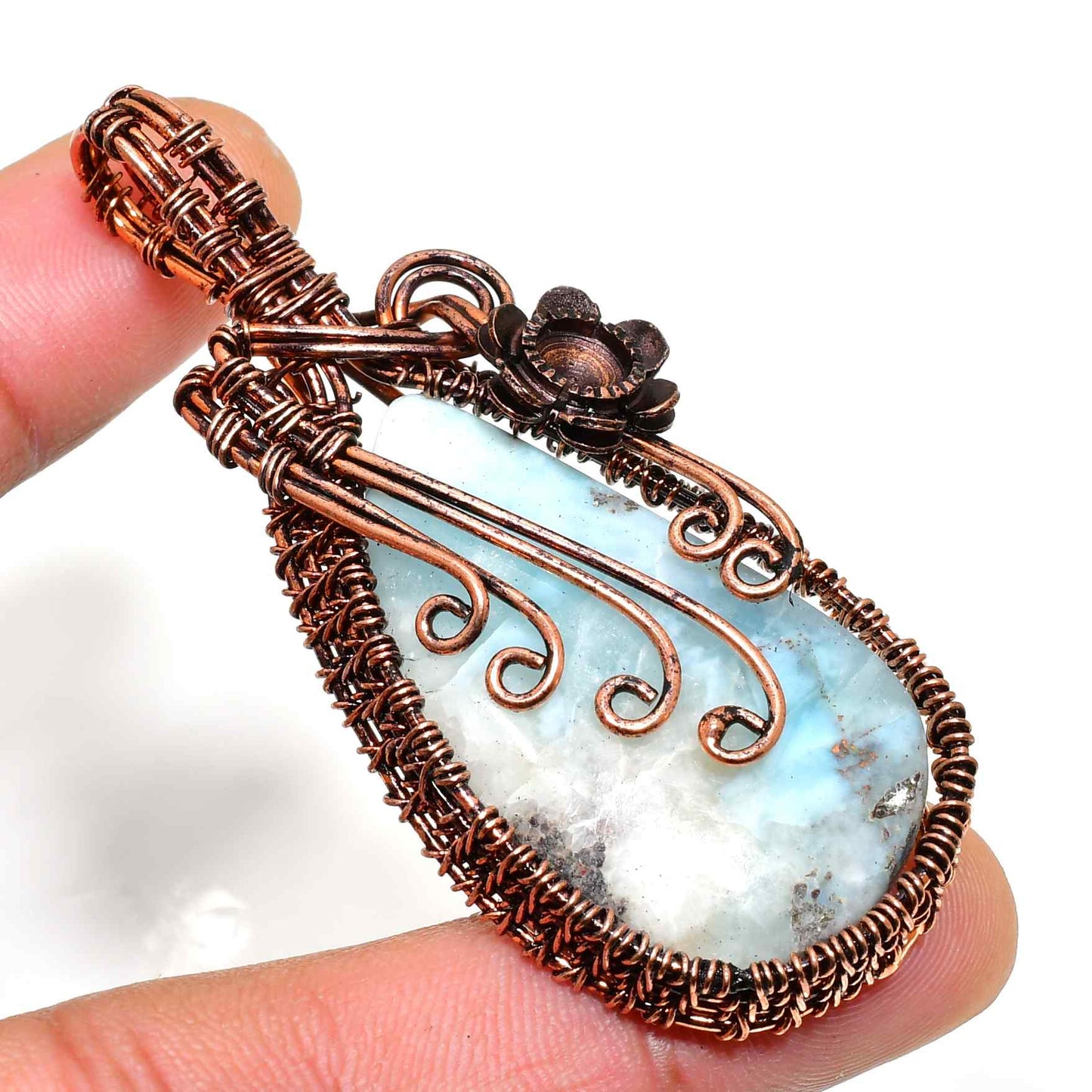 Celestial Waters – Aquamarine & Oxidized Copper Pendant