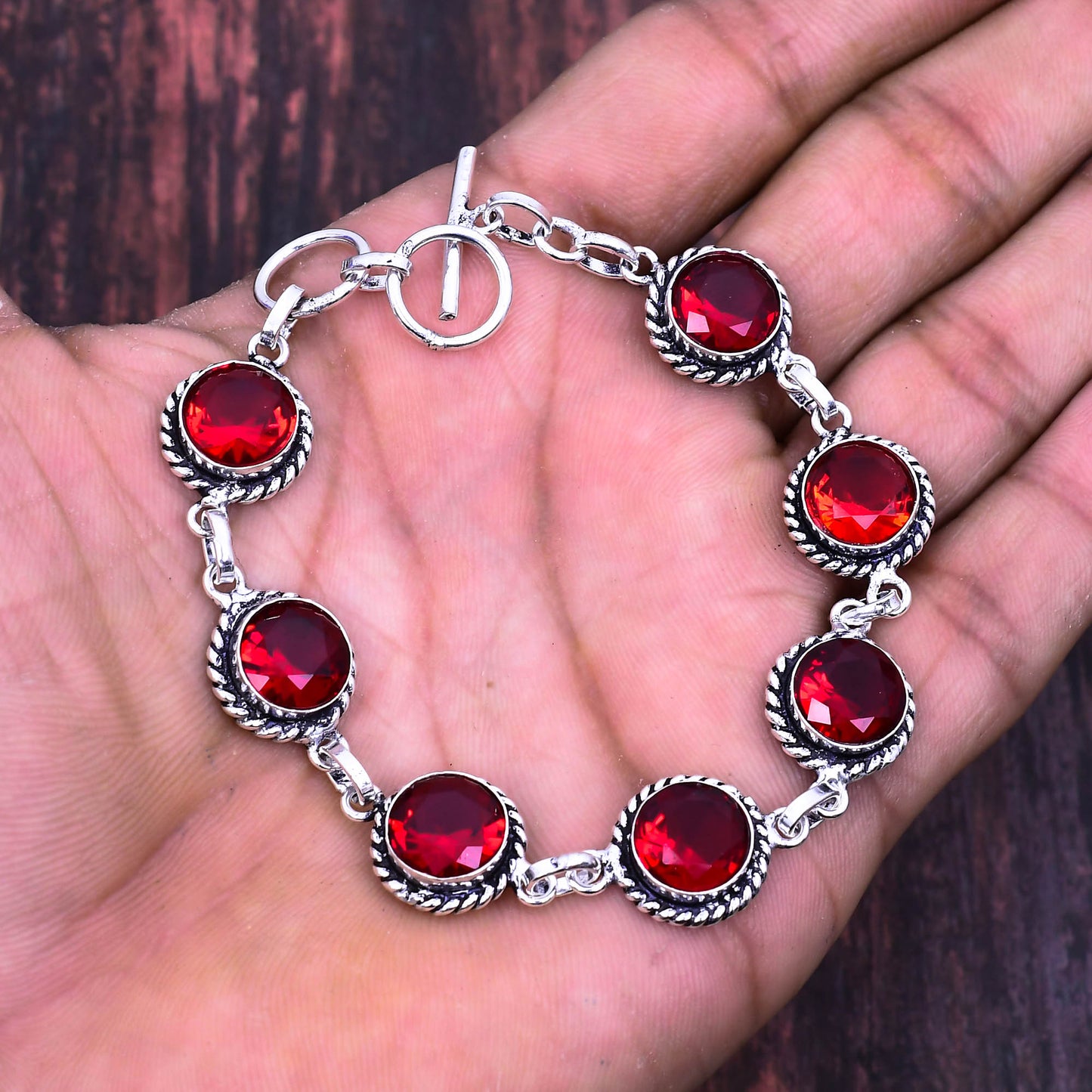 Scarlet Symphony – Silver & Red Stone Bracelet