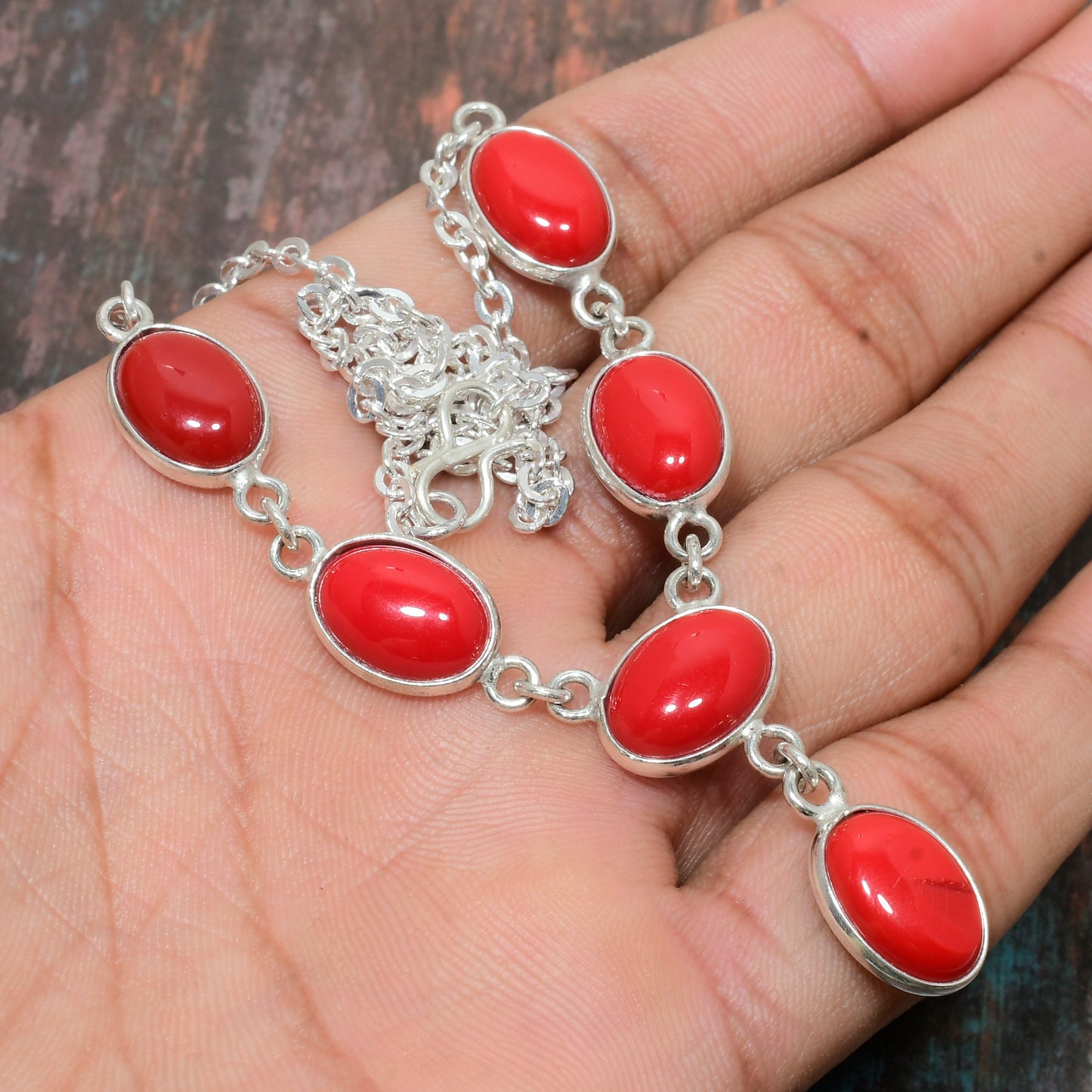 Ember’s Glow – Red Coral & Silver Bracelet