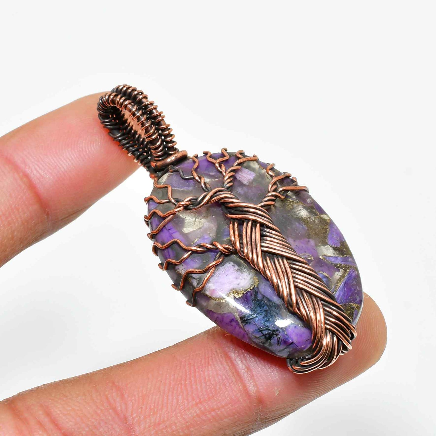 Ezra’s Veil – Amethyst & Copper Pendant