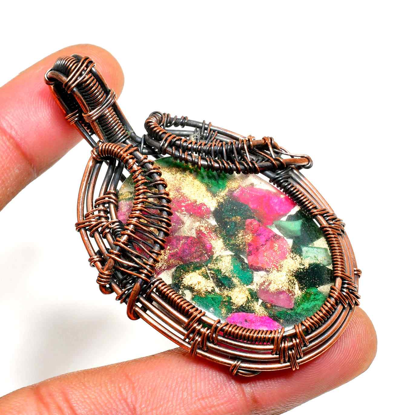Harmony’s Embrace – Watermelon Tourmaline Copper Pendant