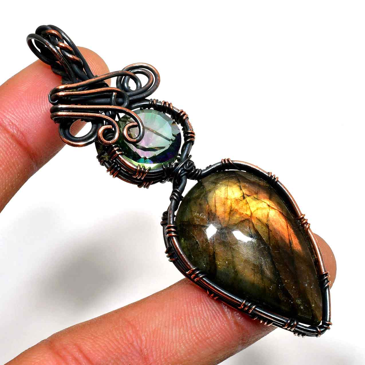 Mystic Harmony – Labradorite & Amethyst Copper Pendant