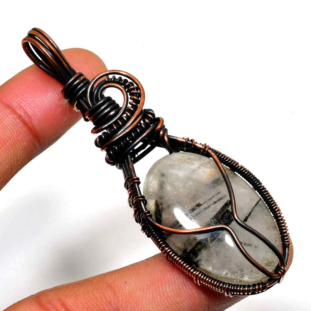 Gaia’s Embrace – Oxidized Copper & Natural Stone Pendant