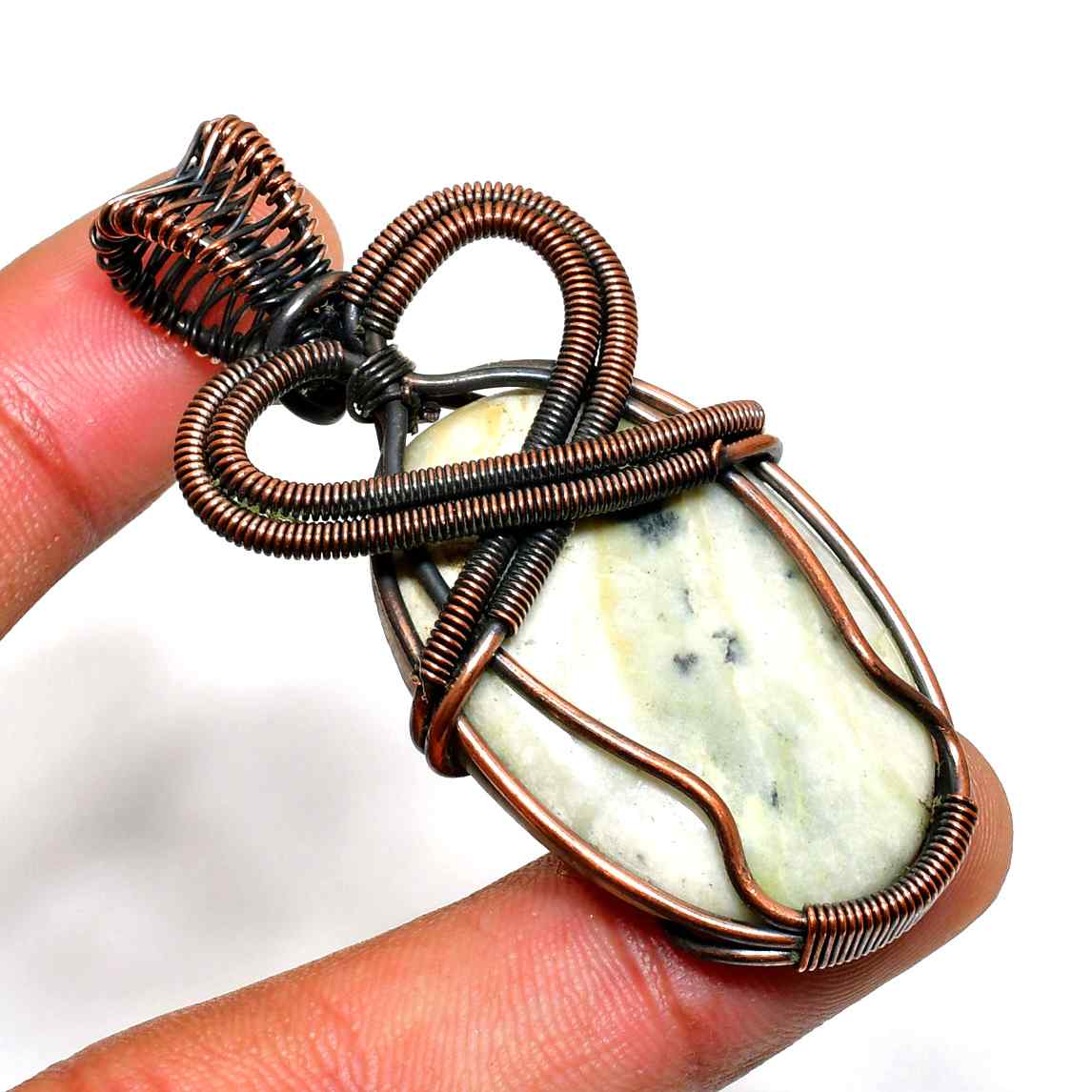 Serenity’s Embrace – Copper-Wrapped Stone Pendant