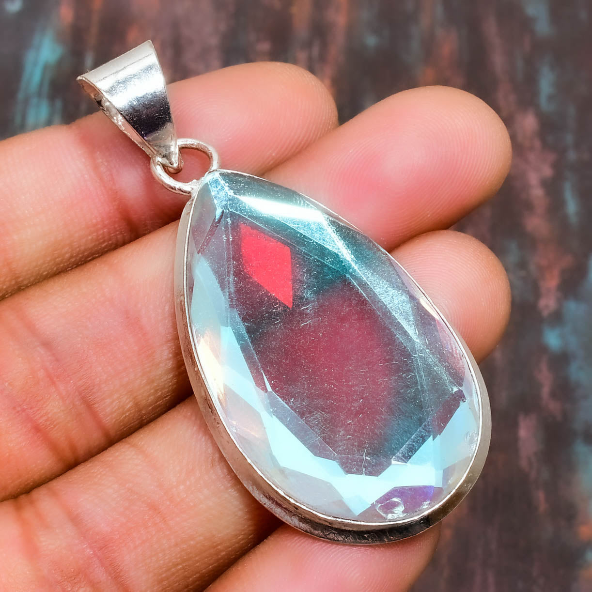 Celestial Illumination – Faceted Gemstone Silver Teardrop Pendant