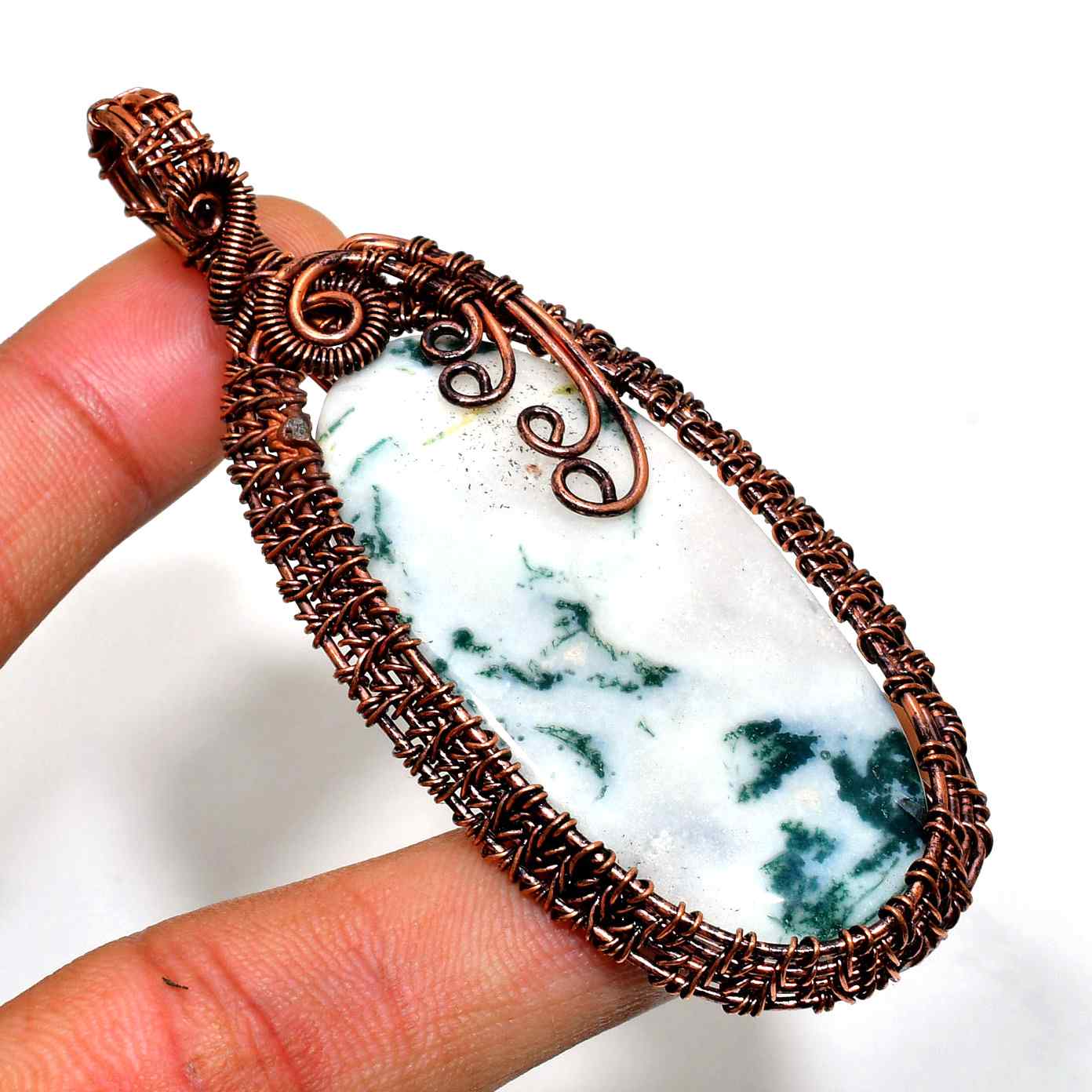 Woodland Whisper – Moss Agate Copper Pendant
