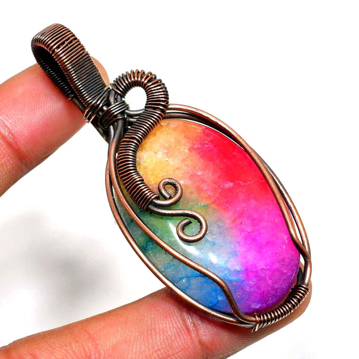 Aurora’s Gleam – Rainbow Quartz Copper Pendant