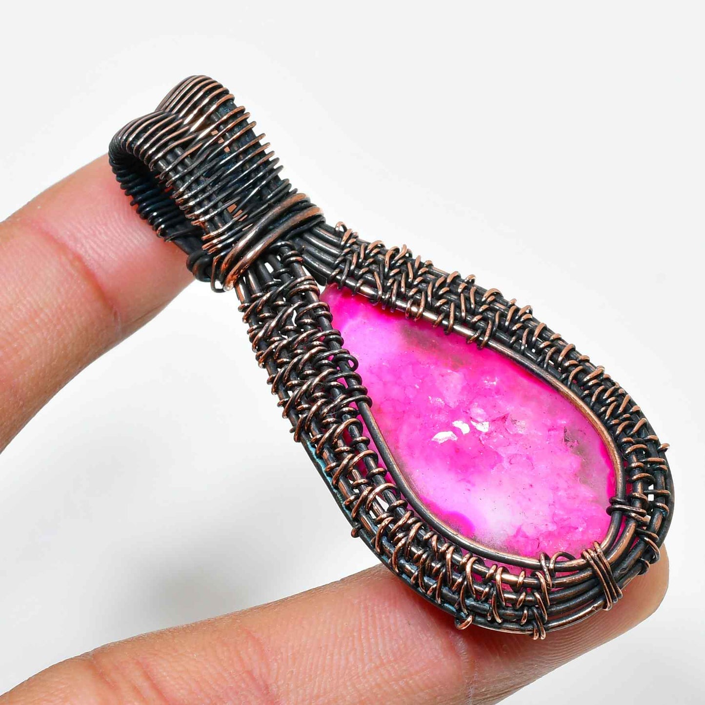 Serena’s Anchor – Pink Agate Black Wire Pendant