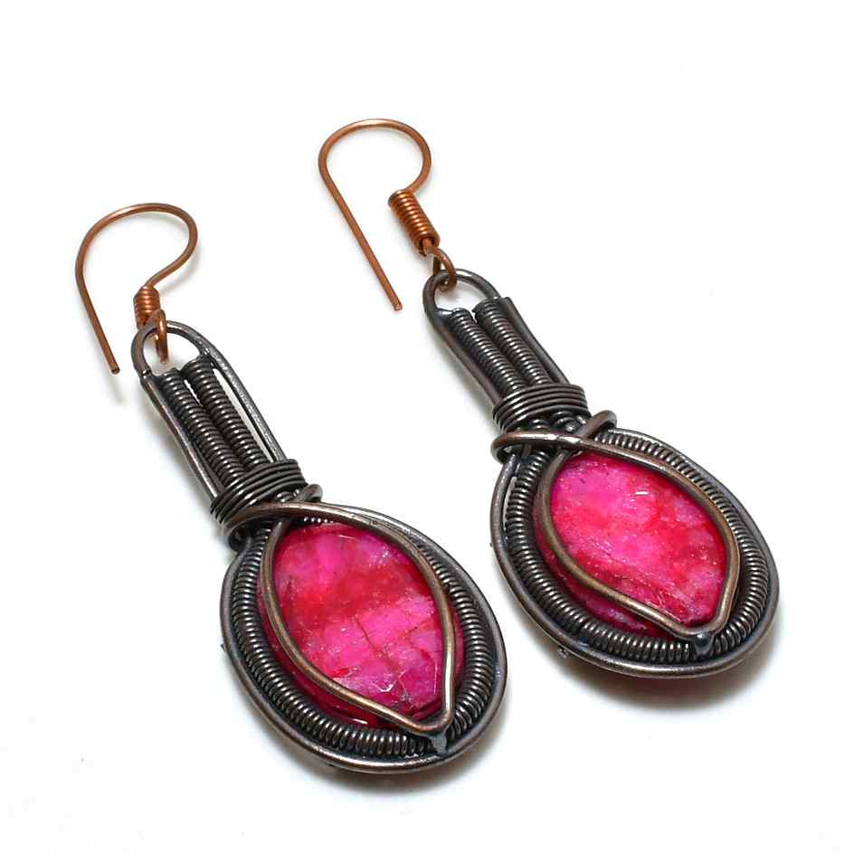 Ruby Reverie – Hand-Wrapped Copper Earrings