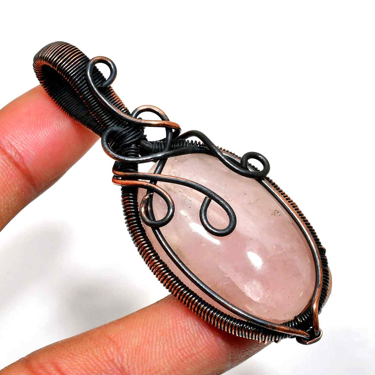 Heart’s Embrace – Rose Quartz Copper Pendant