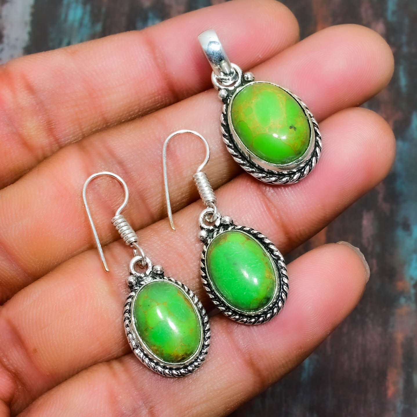 Tranquil Trio – Turquoise Pendant & Earring Set