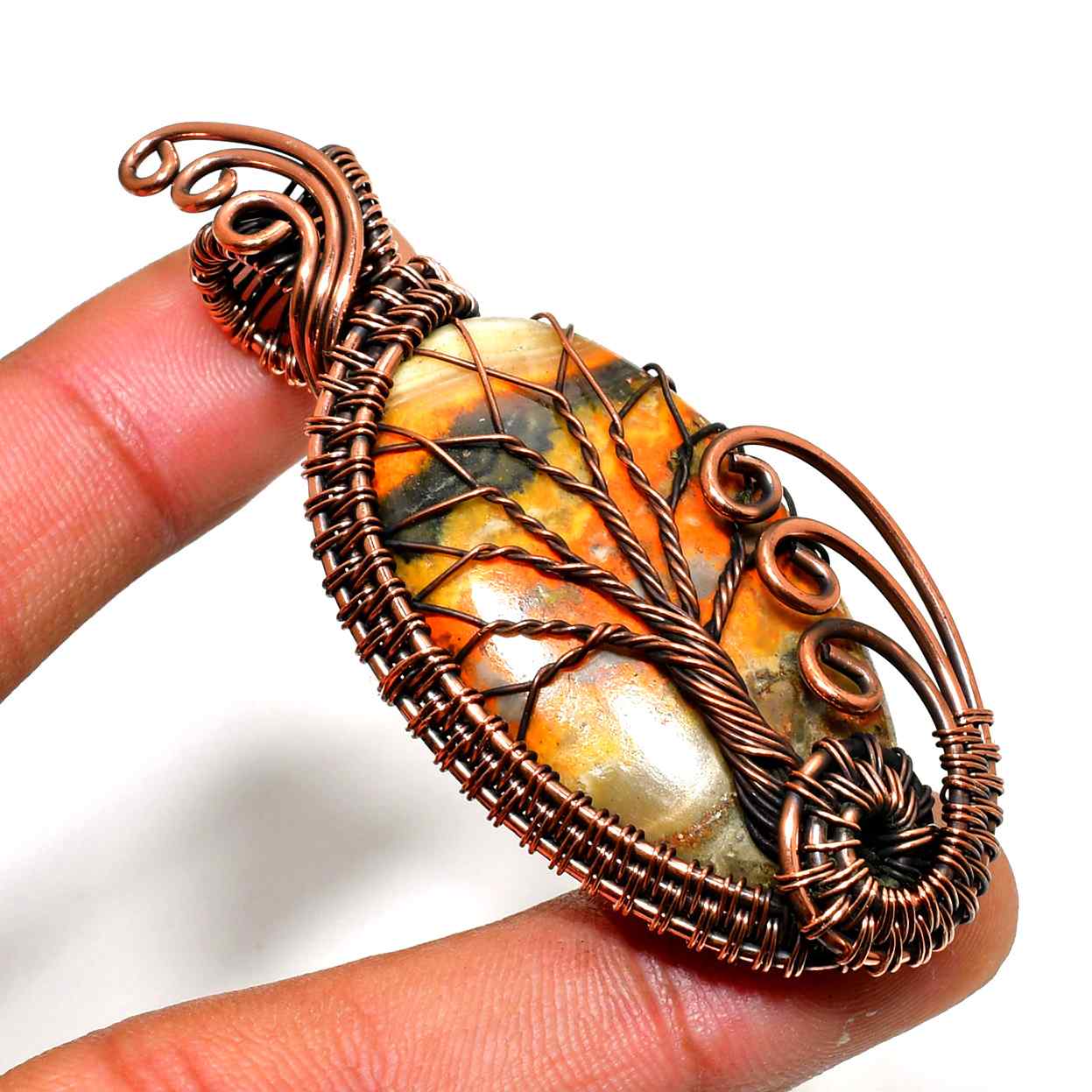 Amber’s Embrace – Artisan Copper Wire Pendant