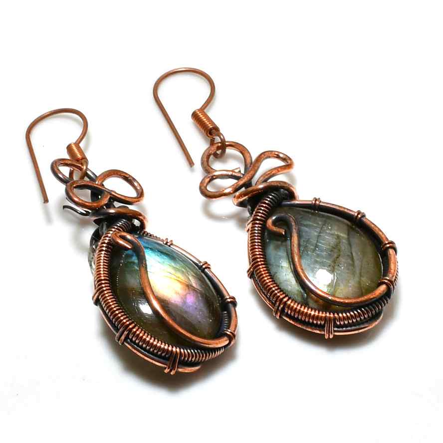 Celestial Wave – Labradorite & Copper Earrings