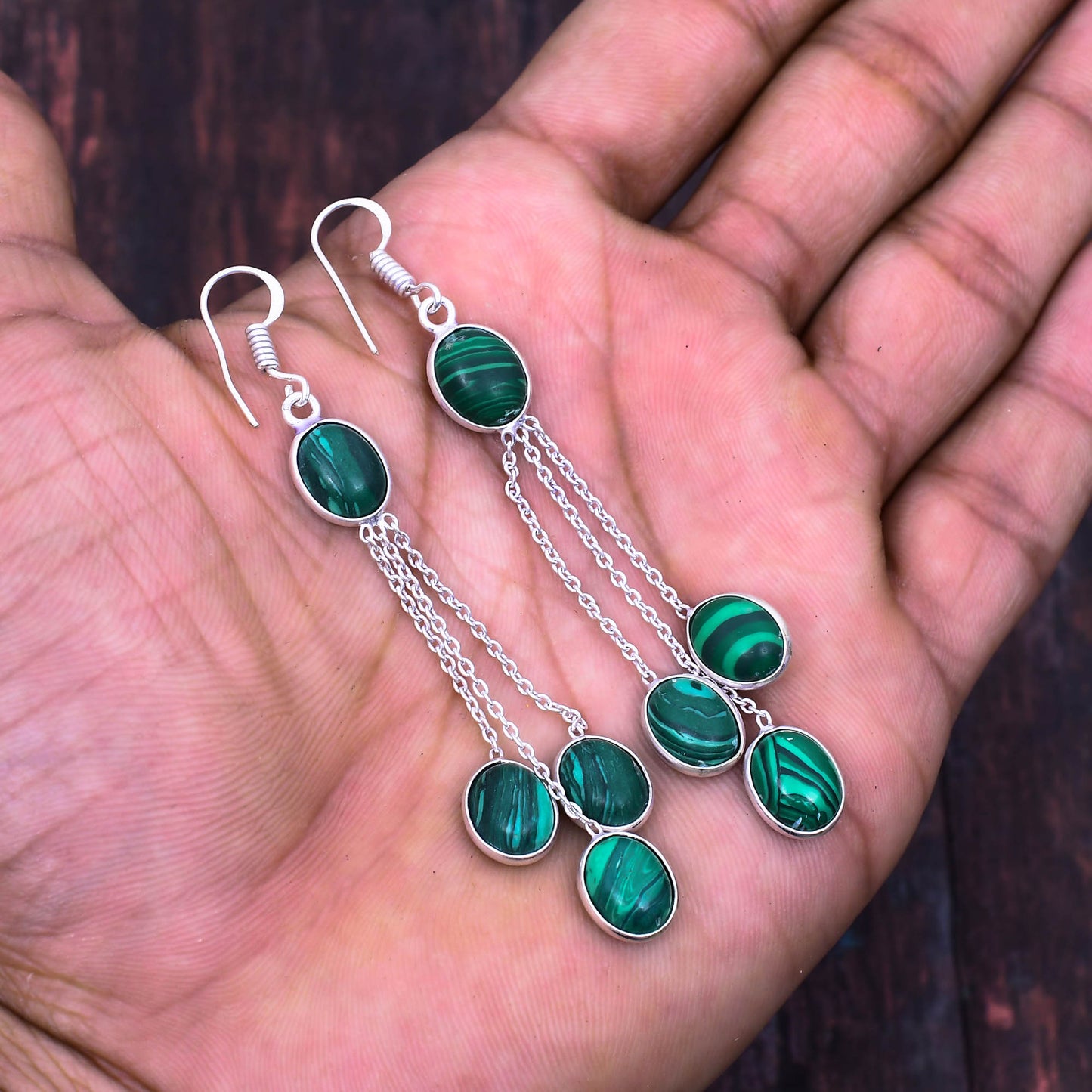 Verdant Cascade – Malachite & Sterling Silver Earrings