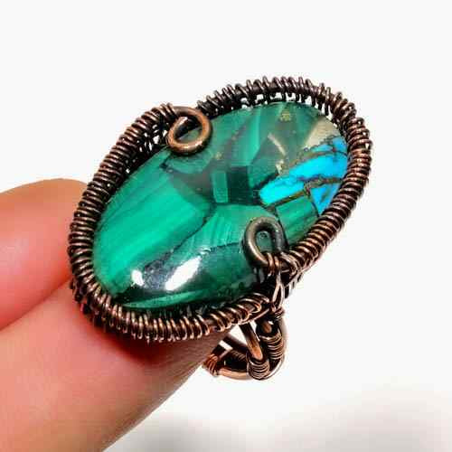 Emerald Whisper – Malachite & Copper Wire Ring