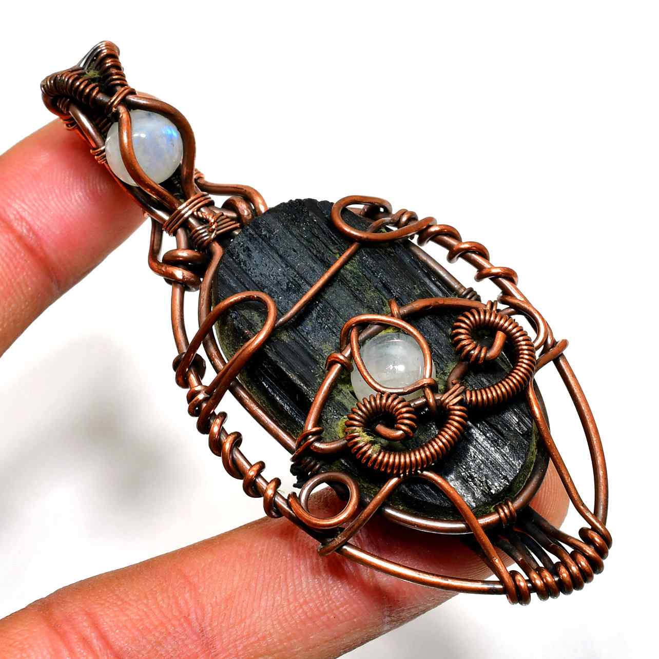 Serenity’s Embrace – Tourmaline & Moonstone Copper Pendant