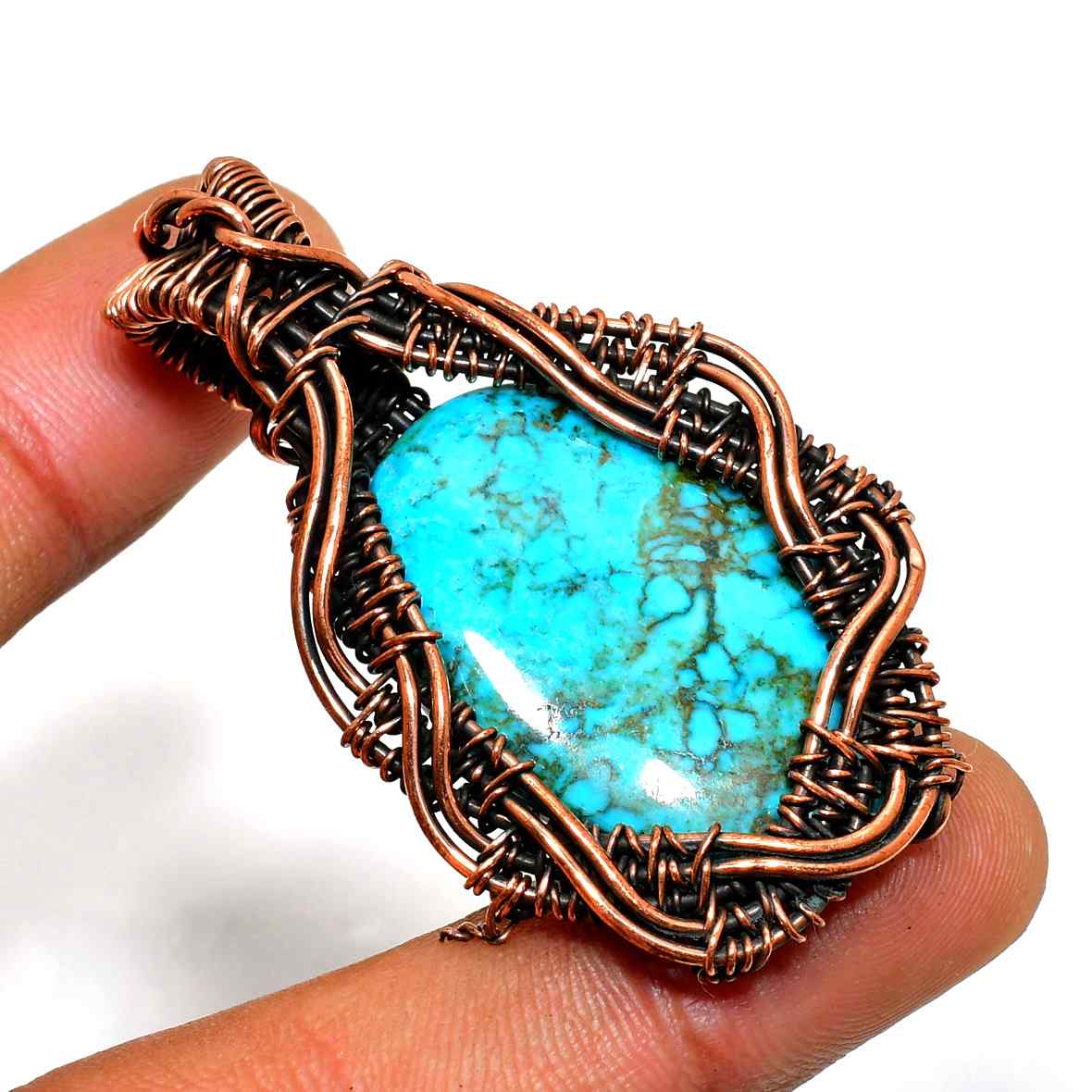 Turquoise Embrace – Hand-Wrapped Copper Pendant