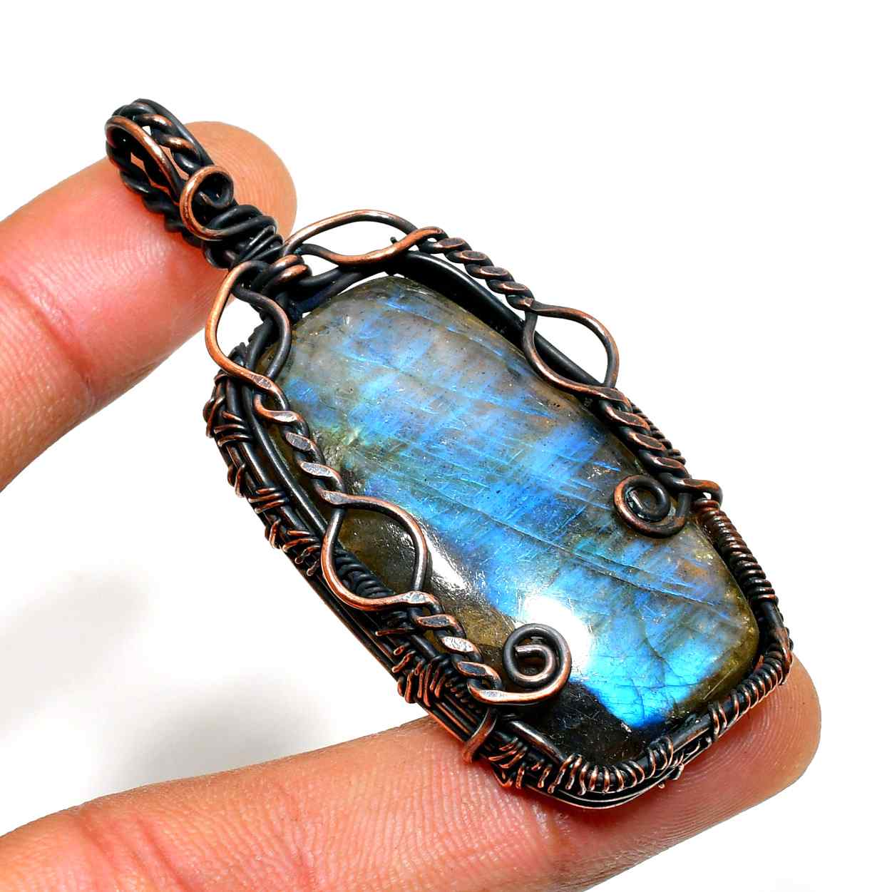 Celestial Dreamcatcher – Labradorite & Copper Pendant