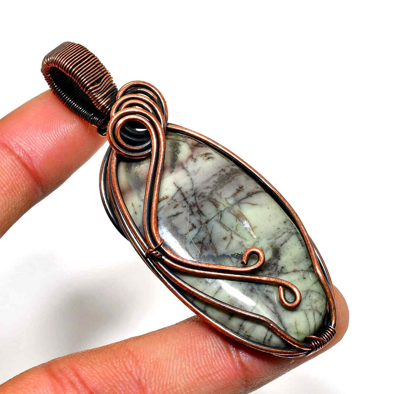 Tranquil Aura – Natural Stone & Oxidized Copper Pendant
