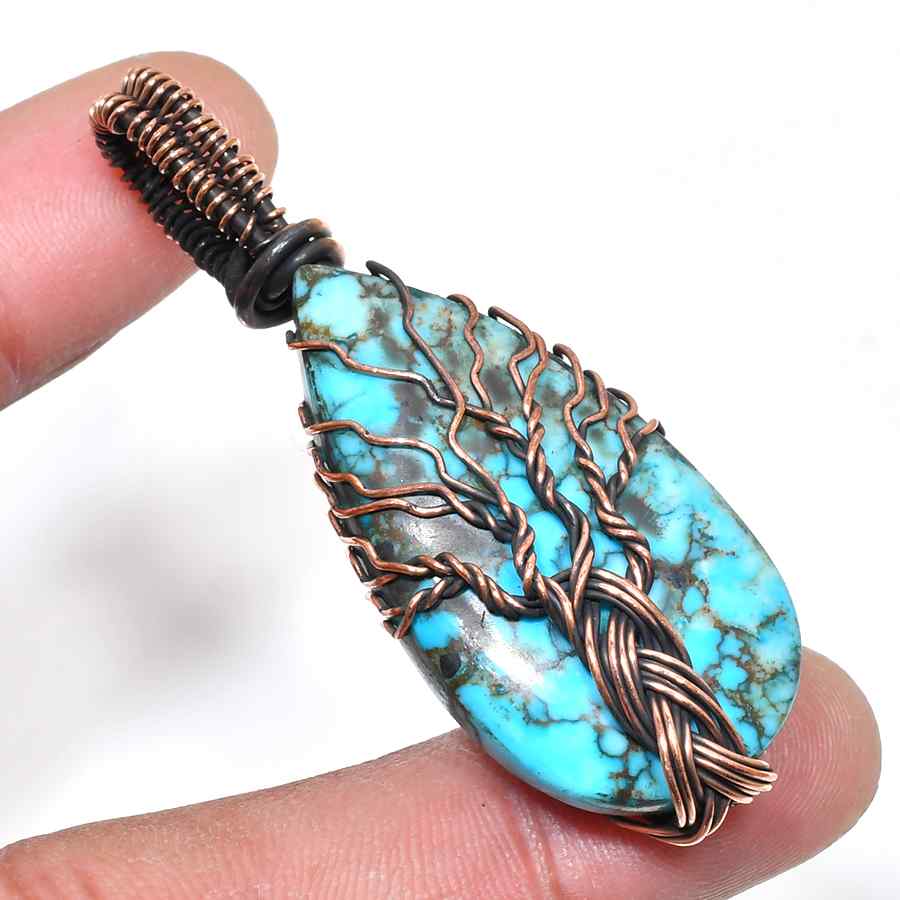 Gaia’s Embrace – Turquoise Copper Tree Pendant