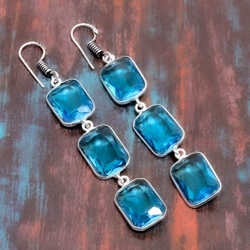 Azure Serenity – Blue Topaz Sterling Silver Earrings