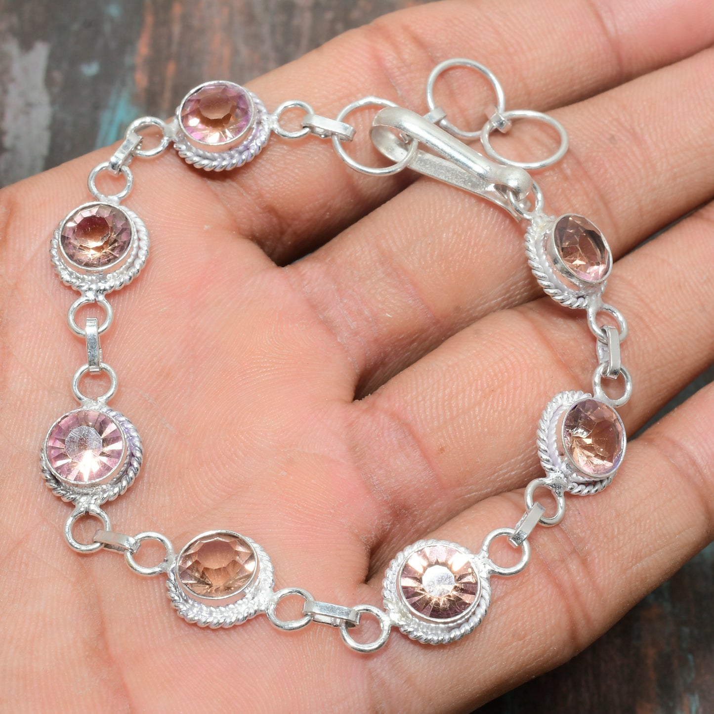 Aurora’s Embrace – Pink Quartz & Silver Bracelet