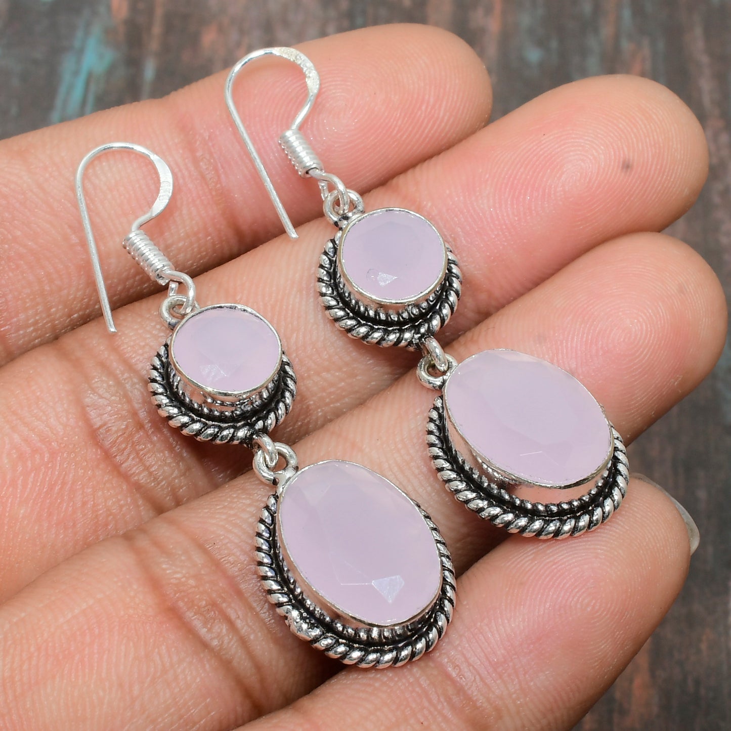 Serenity Bloom – Sterling Silver Rose Quartz Earrings